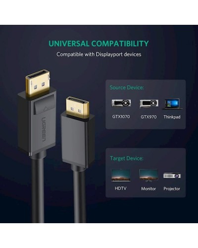 ვიდეო კაბელი UGREEN DP102 (10211) 4K DispalyPort DP 1.2 Cable, 2m, Black