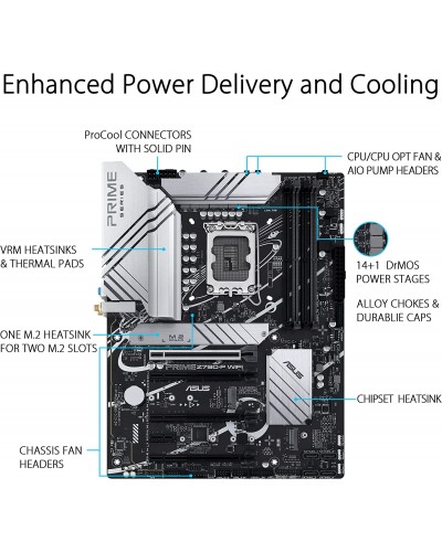 დედადაფა ASUS Prime Z790-P WiFi LGA 1700(Intel® 13th &12th Gen) ATX Motherboard (PCIe 5.0,DDR5,14+1 Power Stages,3X M.2,WiFi 6,Bluetooth v5.2,2.5Gb LAN, Front Panel USB 3.2 Gen 2 Type-C®, Thunderbolt™ 4/USB4)
