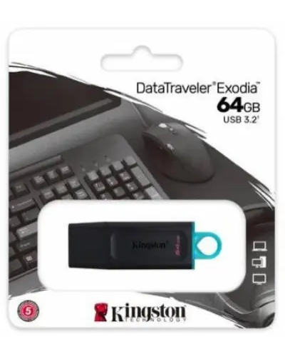 USB ფლეშ მეხსიერება Kingston 64GB DataTraveler Exodia USB 3.2 - Black+Teal
