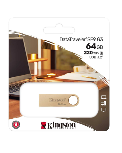 USB ფლეშ მეხსიერება Kingston DTSE9G3/64GB DataTraveler, 64GB, USB 3.2, Gold