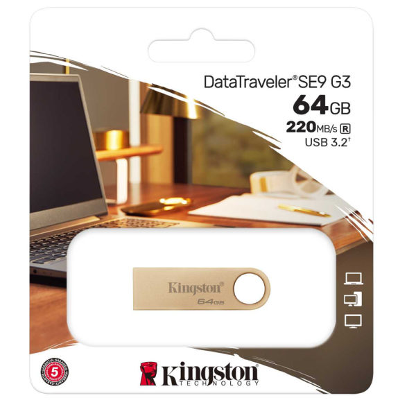 USB ფლეშ მეხსიერება Kingston DTSE9G3/64GB DataTraveler, 64GB, USB 3.2, Gold