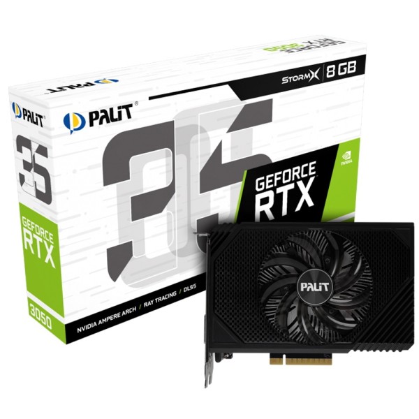 ვიდეო დაფა Palit NE63050018P1-1070F, GeForce RTX 3050 StormX, 8GB, 128bit, HDMI, DP, DVI-D, Black