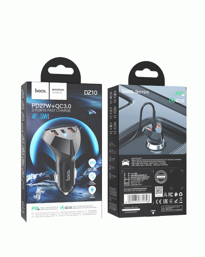 Car Charger/ Hoco DZ10 49.5W Avatar 3-port USB+Type-C PD QC3.0 Car Charger - black