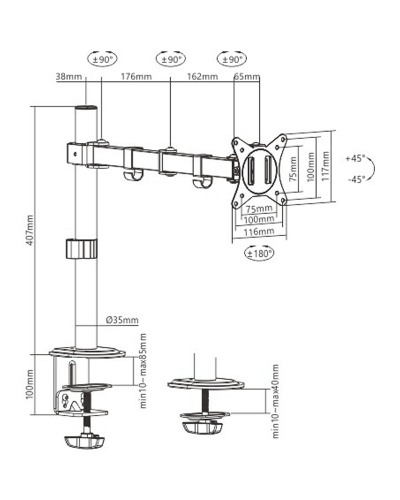 მონიტორის საკიდი: Gembird MA-D1-01 Adjustable desk display mounting arm 17"-32"