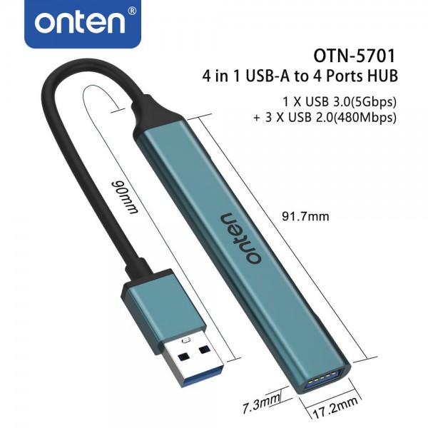 onten 5701  4-პორტიანი HUB USB 3.0