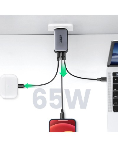 დამტენი UGREEN CD244 (10335), 65W, Type-c, USB, Space Gray