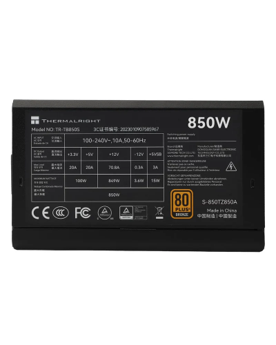კვების ბლოკი THERMALRIGHT TR-TB850S 850W 80+ Bronze NON modular PSU