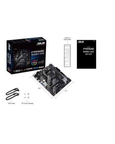 დედა დაფა AMD PRIME B550-K (Ryzen™ AM4) mATX ორმაგი M.2 სლოტით, PCIe 4.0, Realtek 1Gb Ethernet, DisplayPort/HDMI™, SATA 6 Gbps, უკანა USB 3.2 Gen 1 პორტები, წინა USB 3.2 Gen 1 Type-C® და Aura Sync (90MB1GC0-M0EAY0)