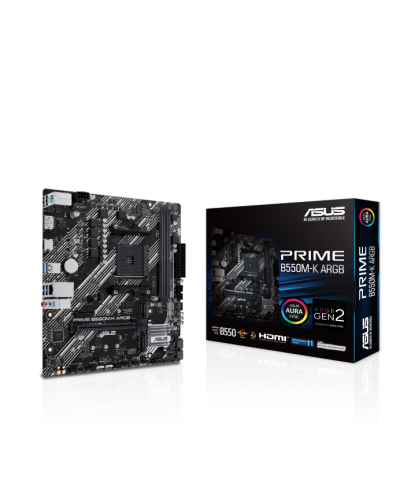 დედა დაფა AMD PRIME B550-K (Ryzen™ AM4) mATX ორმაგი M.2 სლოტით, PCIe 4.0, Realtek 1Gb Ethernet, DisplayPort/HDMI™, SATA 6 Gbps, უკანა USB 3.2 Gen 1 პორტები, წინა USB 3.2 Gen 1 Type-C® და Aura Sync (90MB1GC0-M0EAY0)