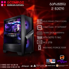 პერსონალური კომპიუტერი CPU Intel Core i7-14700KF, ASUS PRIME Z790-P DDR5, MSI GeForce RTX 5070 Ti 16G SHADOW 3X OC, DDR5 32GB 6000MHz, SSD M.2 2TB