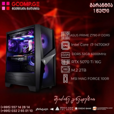 პერსონალური კომპიუტერი CPU Intel Core i7-14700KF, ASUS PRIME Z790-P DDR5, MSI GeForce RTX 5070 Ti 16G SHADOW 3X OC, DDR5 32GB 6000MHz, SSD M.2 2TB