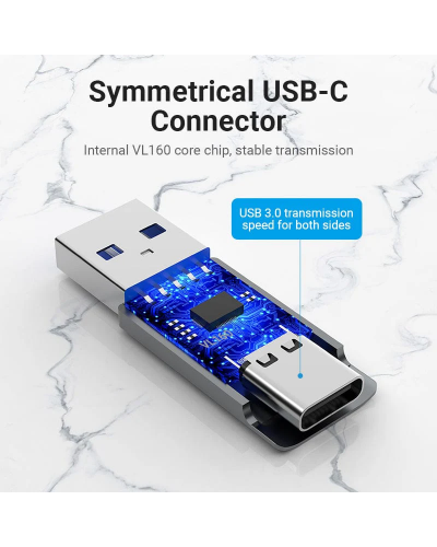 ადაპტერი VENTION CDPH0 USB 3.0 Male to USB-C Female Adapter Gray Aluminum Alloy Type
