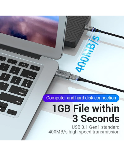ადაპტერი VENTION CDPH0 USB 3.0 Male to USB-C Female Adapter Gray Aluminum Alloy Type