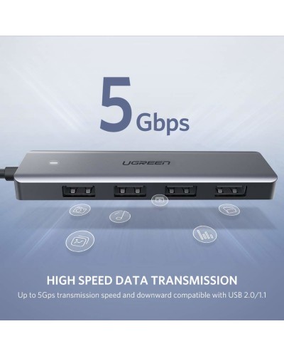 USB-C ჰაბი UGREEN CM219 (50985) 4-Port USB, Type-C Power Supply, Silver