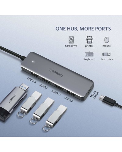 USB-C ჰაბი UGREEN CM219 (50985) 4-Port USB, Type-C Power Supply, Silver