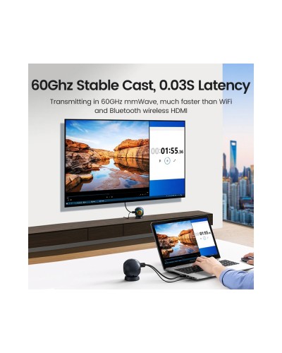 HDMI გადამცემი და მიმღები UGREEN CM438 (80641), 4K Wireless HDMI Transmitter And Receiver, Black