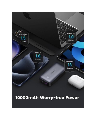 პორტატული დამტენი UGREEN PB502 (25185) Nexode, 10000mAh 30W, Type-C, USB, Power Bank, Grey
