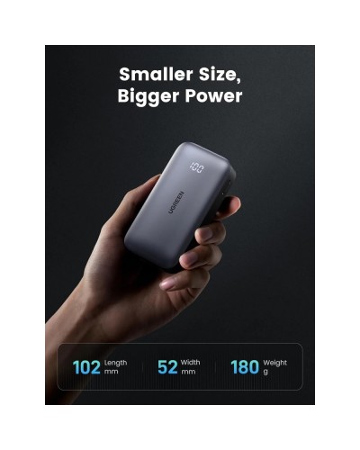 პორტატული დამტენი UGREEN PB502 (25185) Nexode, 10000mAh 30W, Type-C, USB, Power Bank, Grey