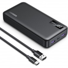 პორტატული დამტენი UGREEN PB312 (25683), 20000mAh 22.5W, Type-C, USB, Two-way Power Bank, Black