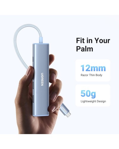 USB-C ჰაბი UGREEN CM478 (35581), USB, Type-C, HDMI, HUB, Blue