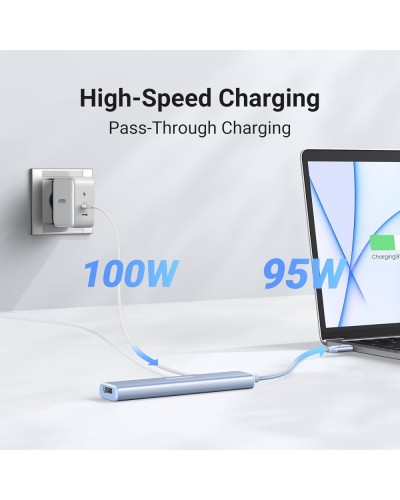 USB-C ჰაბი UGREEN CM478 (35581), USB, Type-C, HDMI, HUB, Blue