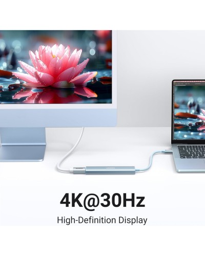 USB-C ჰაბი UGREEN CM478 (35581), USB, Type-C, HDMI, HUB, Blue