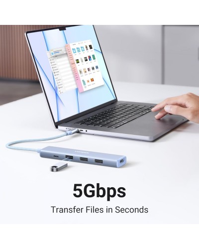 USB-C ჰაბი UGREEN CM478 (35581), USB, Type-C, HDMI, HUB, Blue