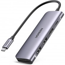 USB-C ჰაბი UGREEN CM195 (70411) Type-C , USB 3.0, HDMI, TF/SD, PD, Gray
