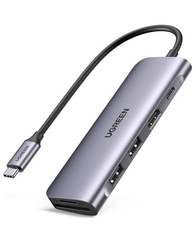 USB-C ჰაბი UGREEN CM195 (70411) Type-C , USB 3.0, HDMI, TF/SD, PD, Gray