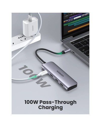 USB-C ჰაბი UGREEN CM195 (70411) Type-C , USB 3.0, HDMI, TF/SD, PD, Gray