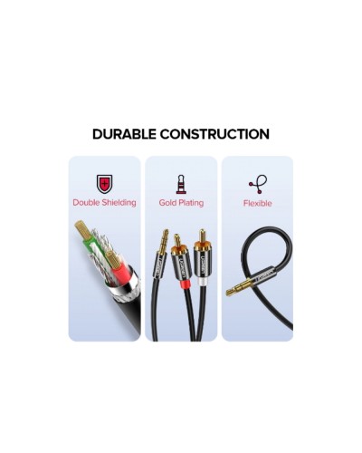 აუდიო კაბელი UGREEN AV116 (10590) 3.5mm to 2 RCA audio cable adapter male to male 3.5mm Audio Line to dual lotus head line 2 rca Aux Audio Cable 3m (Black)
