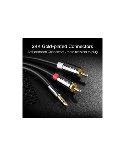 აუდიო კაბელი UGREEN AV116 (10590) 3.5mm to 2 RCA audio cable adapter male to male 3.5mm Audio Line to dual lotus head line 2 rca Aux Audio Cable 3m (Black)