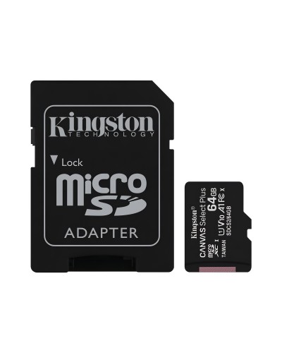 მეხსიერების ბარათი Kingston 64GB microSDXC Canvas Select Plus 100R A1 C10 Card (Single pack w/o adapter)