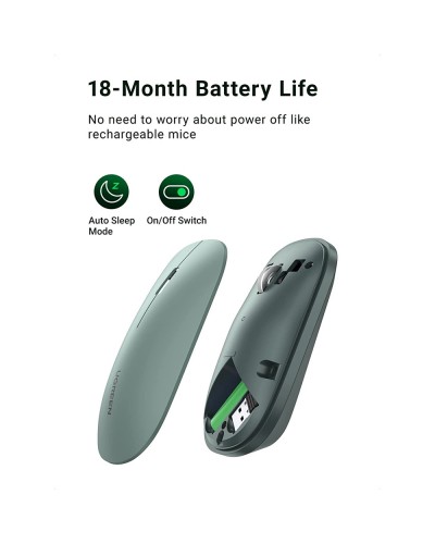 მაუსი UGREEN MU001 (90374) Wireless 2.4G Slim Silent Mouse, 4000DP, Green