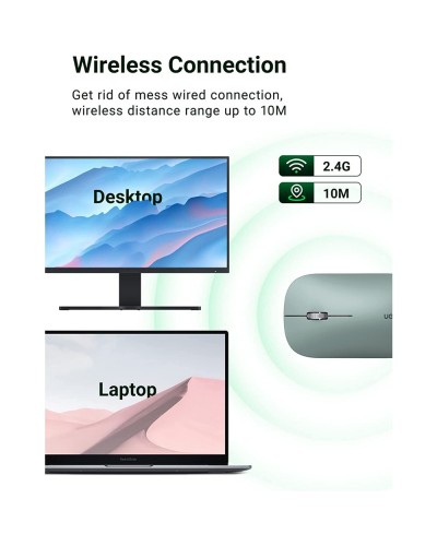 მაუსი UGREEN MU001 (90374) Wireless 2.4G Slim Silent Mouse, 4000DP, Green