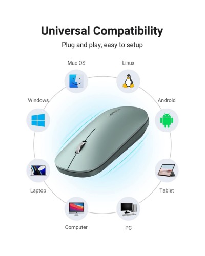 მაუსი UGREEN MU001 (90374) Wireless 2.4G Slim Silent Mouse, 4000DP, Green
