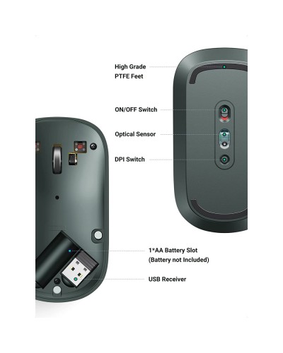 მაუსი UGREEN MU001 (90374) Wireless 2.4G Slim Silent Mouse, 4000DP, Green