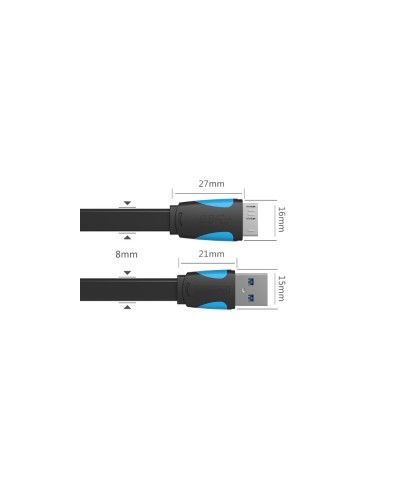 Micro USB კაბელი Vention VAS-A12-B050 Flat USB3.0 A Male to Micro B Male Cable 0.5M Black