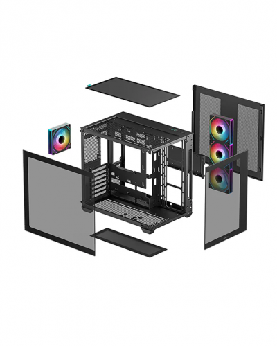 ქეისი CG530 4F Deepcool, ITX/Micro-ATX/ATX , USB3.0×2、USB2.0×1、Audio/Mic×1, tempered glass Side: 3×120mm Side: 3×120mm PWM+ARGB