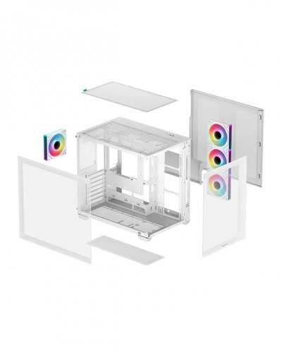 ქეისი CG530 4F WH Deepcool, ITX/Micro-ATX/ATX , USB3.0×2、Gen2 Type-C x1、Au/Mi, tempered glass Side: 3×120mm Side: 3×120mm PWM+ARGB White