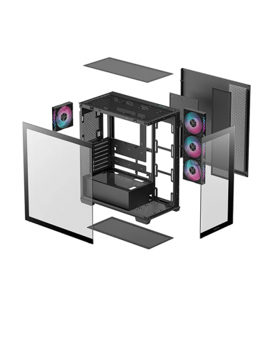 ქეისი CG580 4F DEEPCOOL Mid-Tower Case , USB3.0×2 / Audio×1t, Top: Side: 360mm AIO 3×120mm PWM+ARGB, tempered glass, Black