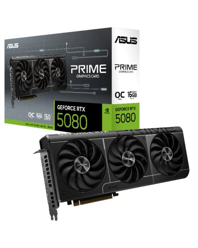 ვიდეო დაფა ASUS  PRIME-RTX5080-O16G, GeForce RTX5080, 16GB, 256bit, HDMI, DP, Black (90YV0LX0-M0NA00)