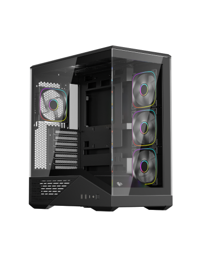 ქეისი 1STPLAYER GM7 Gaming Case, 4x120mm ARGB Fan, W/O PSU, Black (GM7-BK-3FN7R-1FN7)