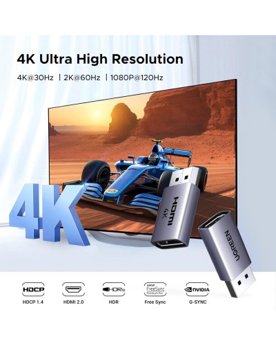 ადაპტერი - UGREEN DP130, 2Pcs, 4K DisplayPort to HDMI, Grey