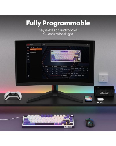 კლავიატურა - Royal Kludge RK R75 -  RGB / მექანიკური / Brown switch / Type-C wired / Blackberry