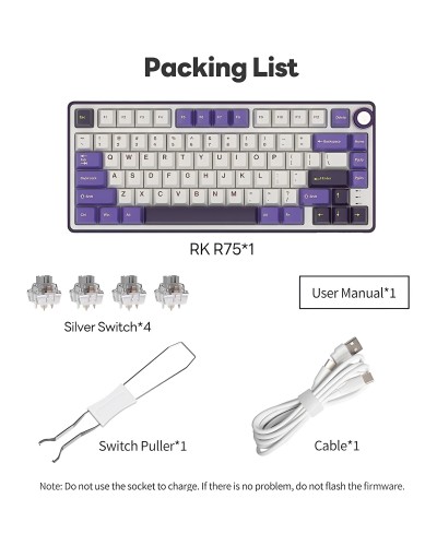 კლავიატურა - Royal Kludge RK R75 -  RGB / მექანიკური / Brown switch / Type-C wired / Blackberry