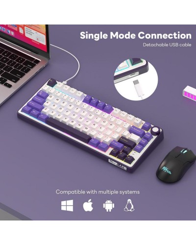 კლავიატურა - Royal Kludge RK R75 -  RGB / მექანიკური / Brown switch / Type-C wired / Blackberry