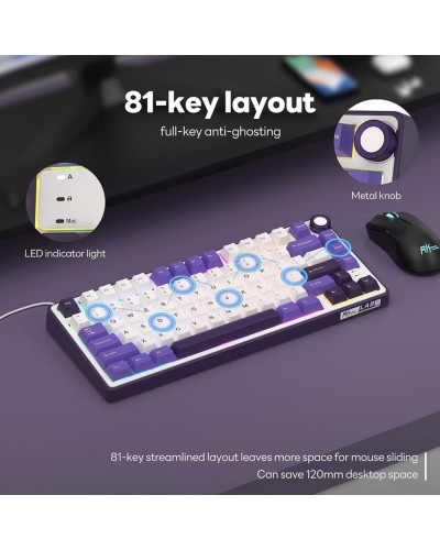 კლავიატურა - Royal Kludge RK R75 -  RGB / მექანიკური / Brown switch / Type-C wired / Blackberry