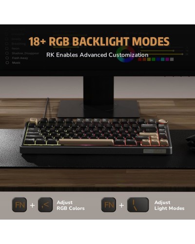 კლავიატურა - Royal Kludge RK R75 -  RGB / მექანიკური / Brown switch / Type-C wired / Phantom