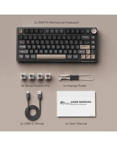 კლავიატურა - Royal Kludge RK R75 -  RGB / მექანიკური / K silver switch / Type-C wired / Phantom